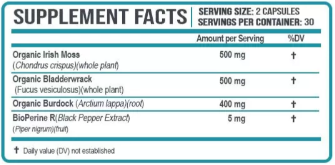 Oweli Sea Moss supplement facts